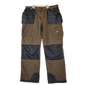 Caterpillar CAT Mens Work Pants Brown Canvas Cargo Utility Trousers 40x34